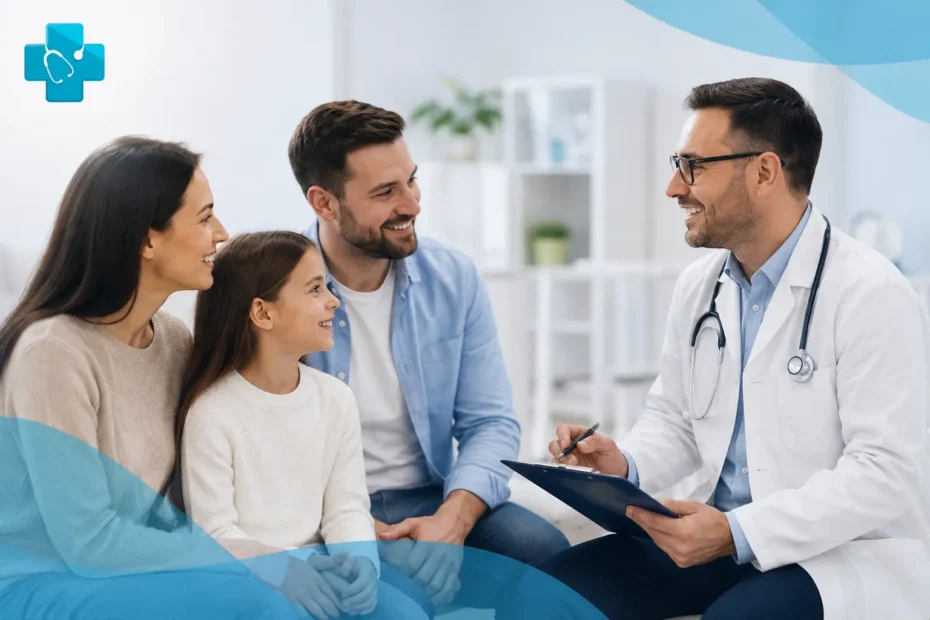 Primary care doctor in Aubrey TX providing healthcare for a family